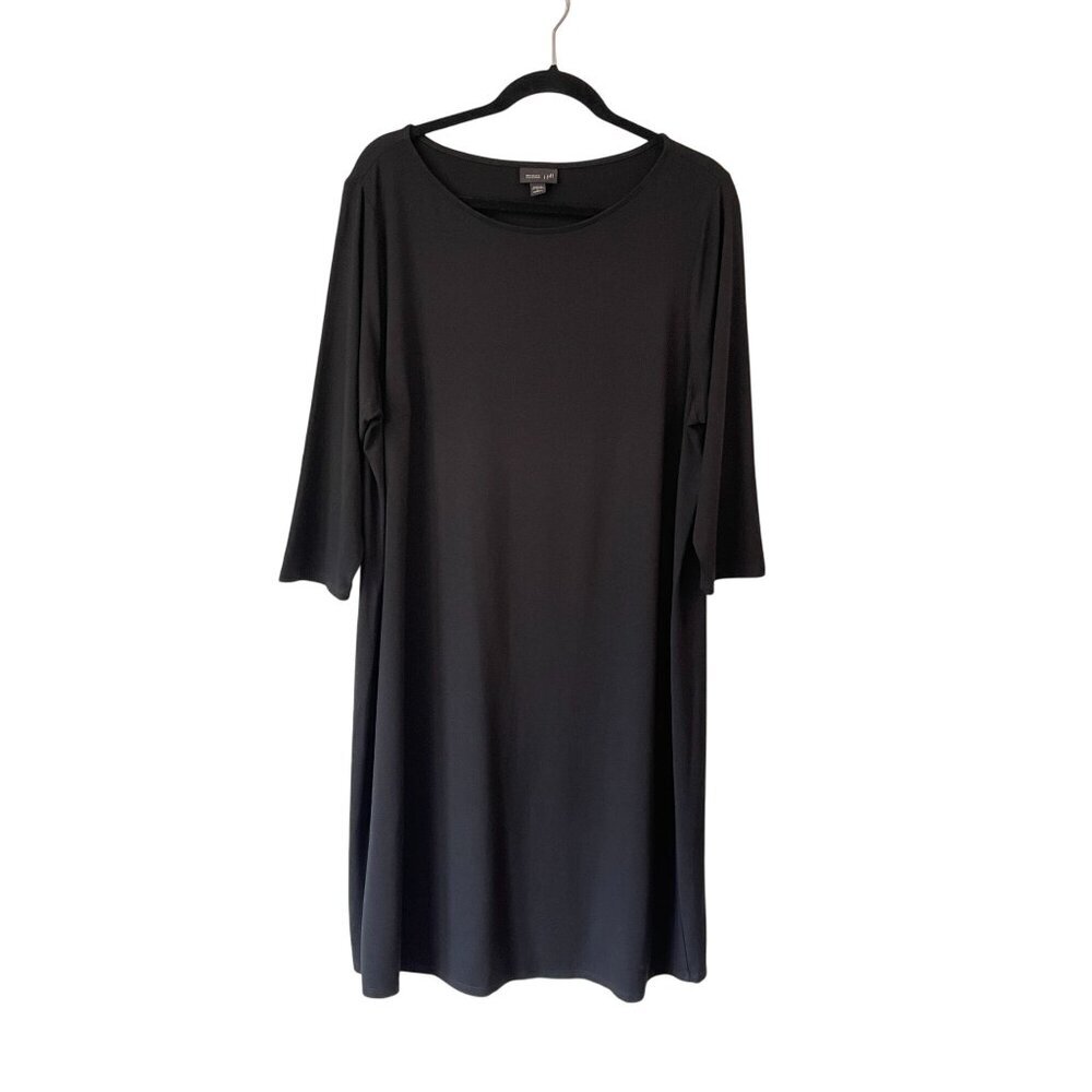 J. Jill Wearever Black 3/4 Sleeve A-Line Shift Dress Size 1X Stretch LBD